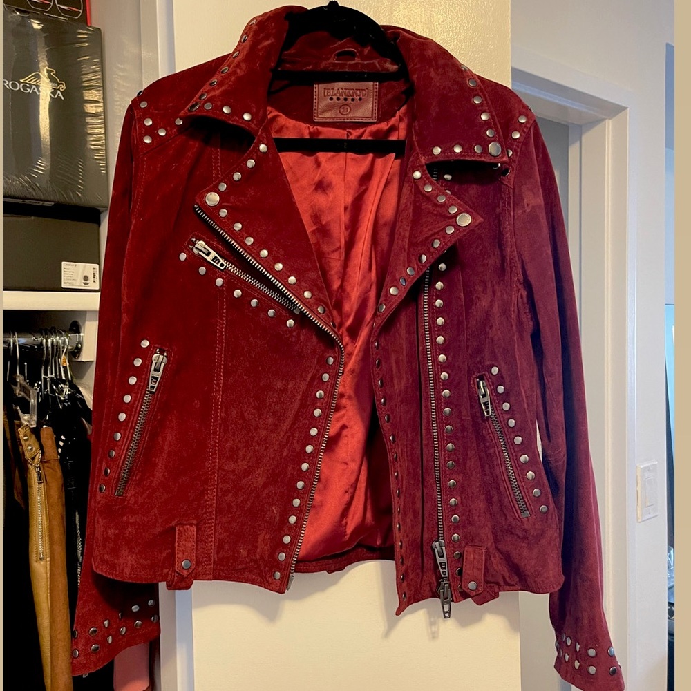Burgundy suede Moto jacket